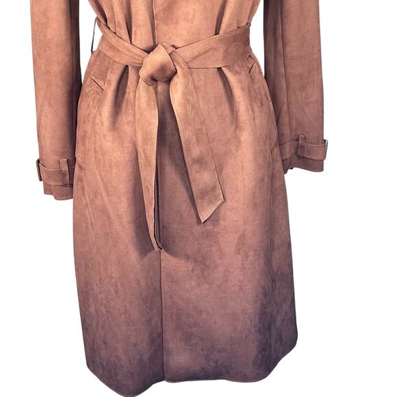 Magaschoni Women’s Chocolate Brown Faux Suede Belted Wrap Coat Size S EUC - Picture 3 of 15